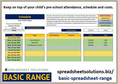 Pre-School Schedule – £25