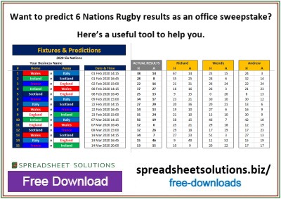 Spreadsheet Solutions - 6 Nations Office Sweepstake