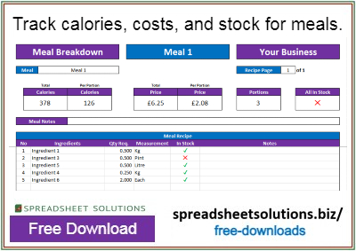 Spreadsheet Solutions - Meal Manager & Calorie Report