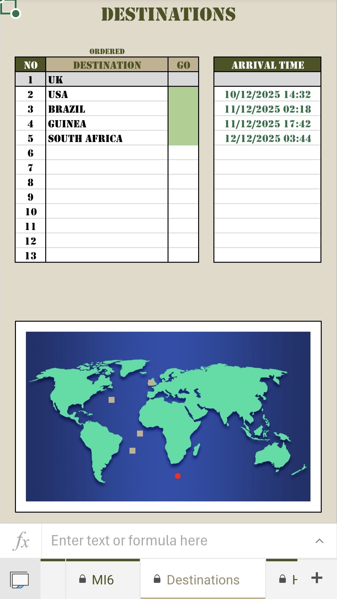 Military Excel Game - Locations