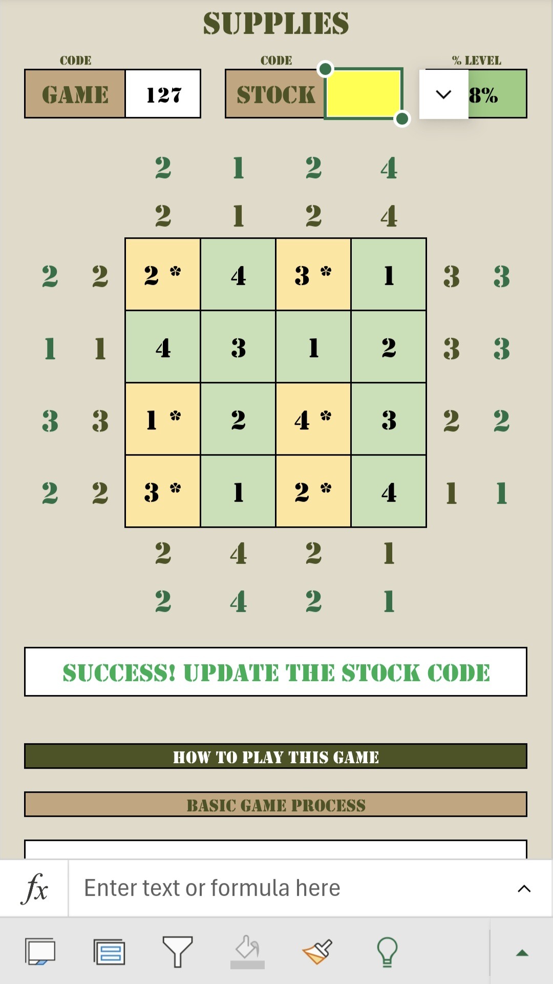 Military Excel Game - Supplies 2