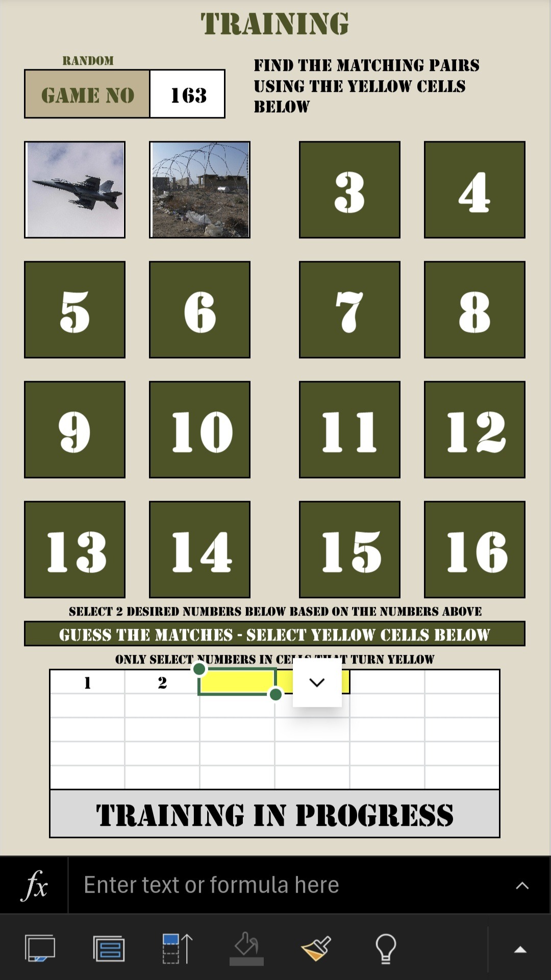 Military Excel Game - Training 3