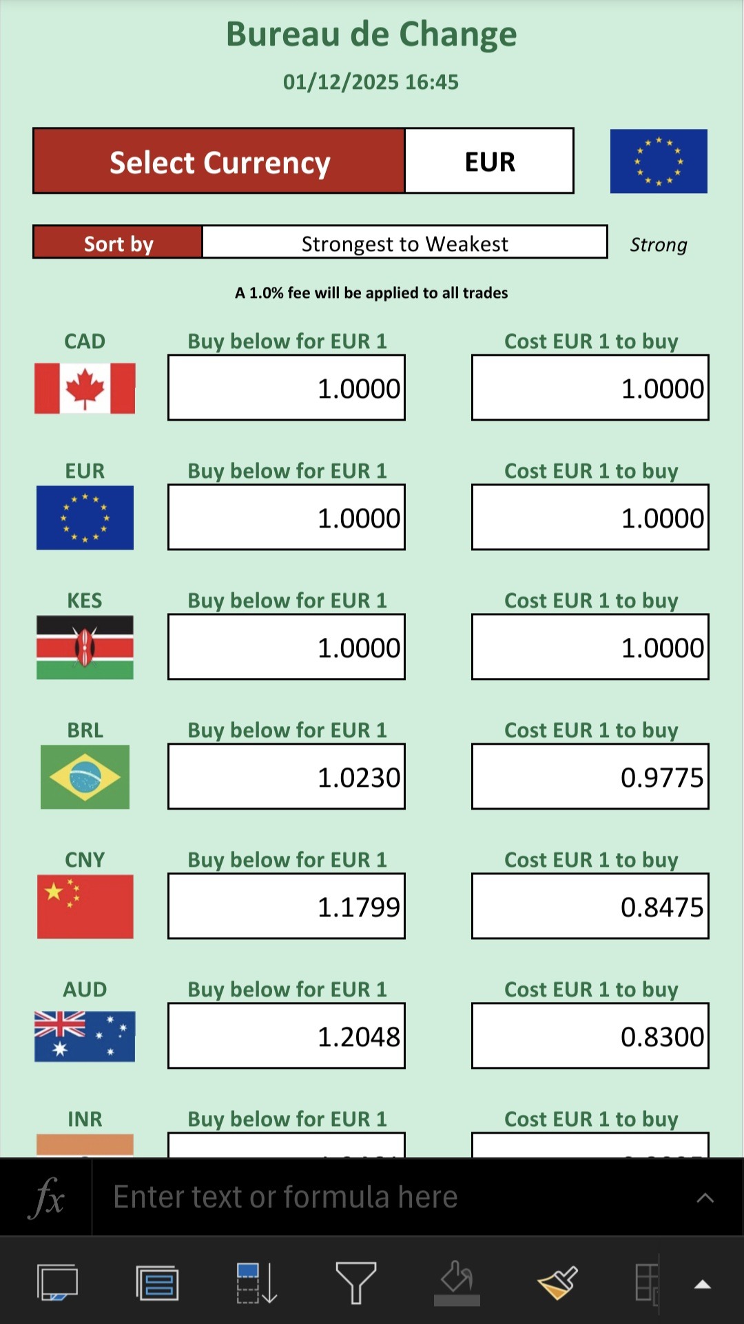 Mobile-friendly Spreadsheets - Bureau de Change
