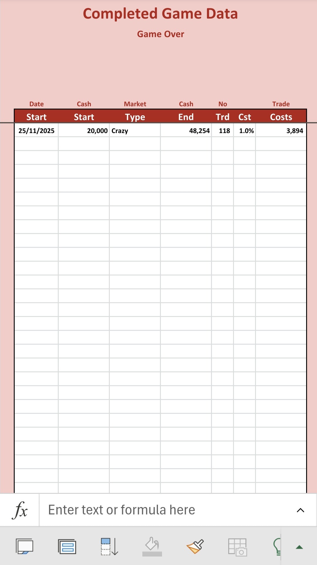 Mobile-friendly Spreadsheets - Game Data
