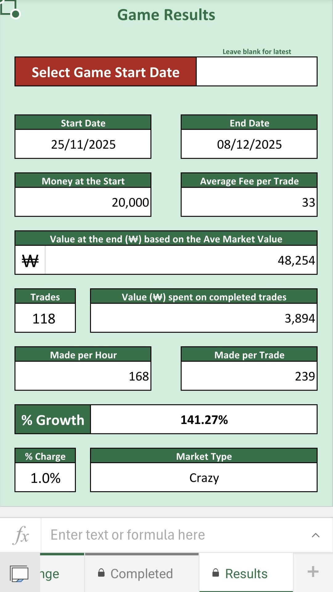 Mobile-friendly Spreadsheets - Game Results