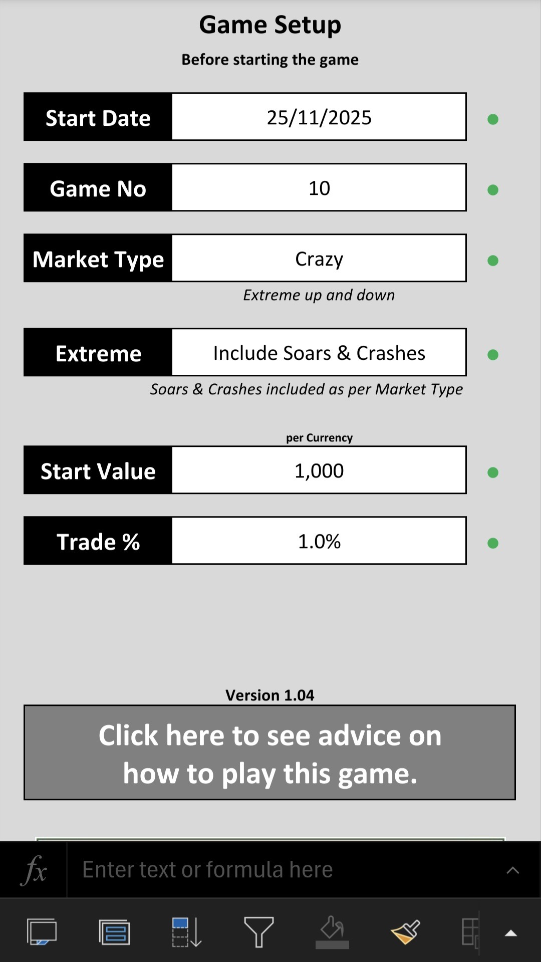 Mobile-friendly Spreadsheets - Settings