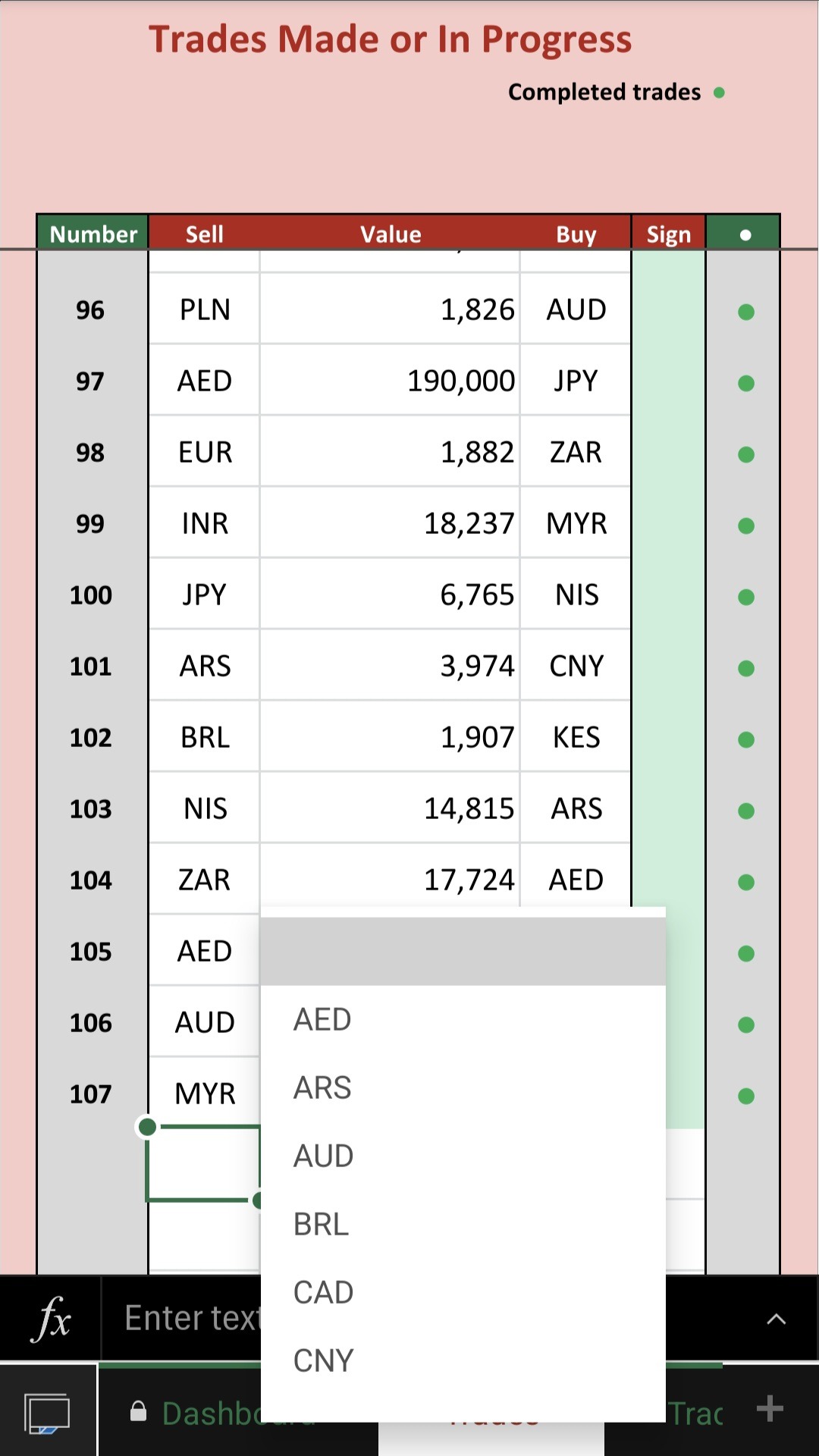 Mobile-friendly Spreadsheets - Trades