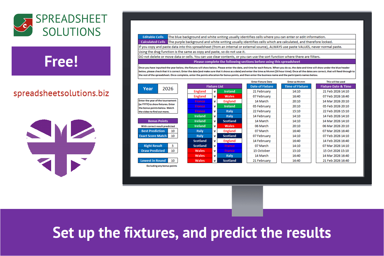 Spreadsheet Solutions - 6 Nations Office Sweepstake