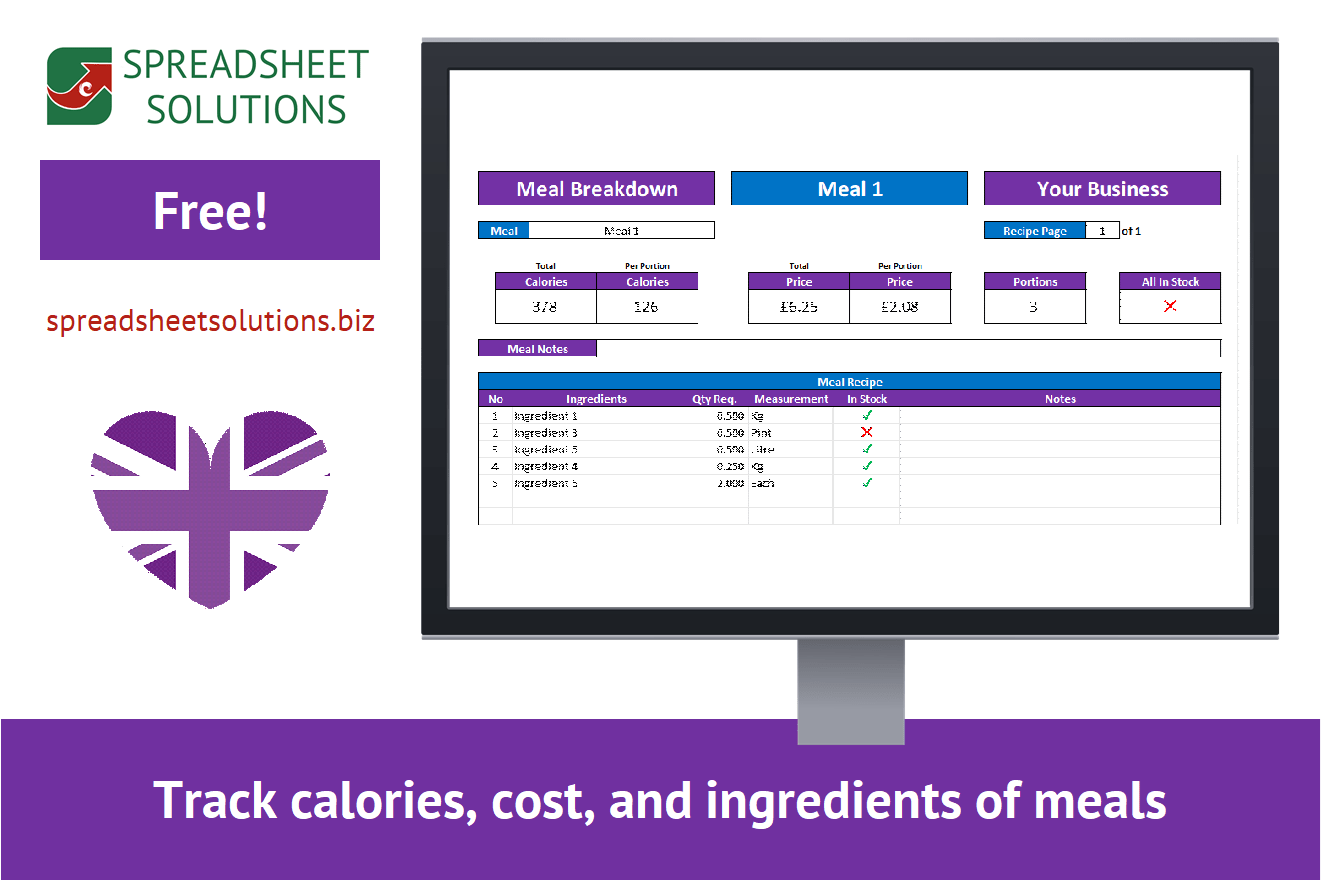 Spreadsheet Solutions - Meal Manager & Calorie Report