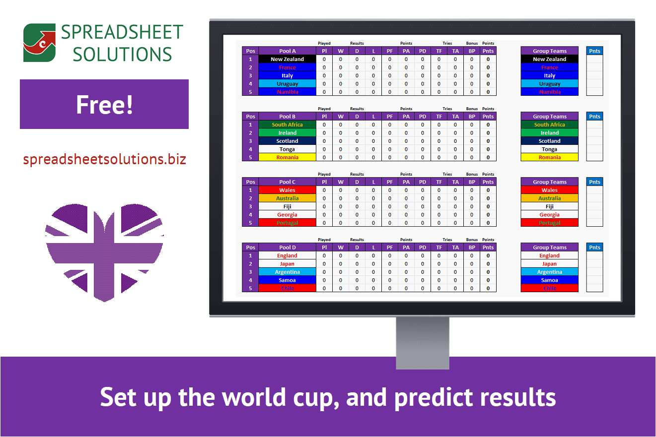 Spreadsheet Solutions - Rugby World Cup Office Sweepstake