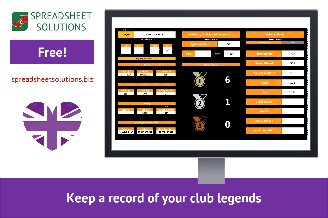 Spreadsheet Solutions - Sidelines Legends Tracker